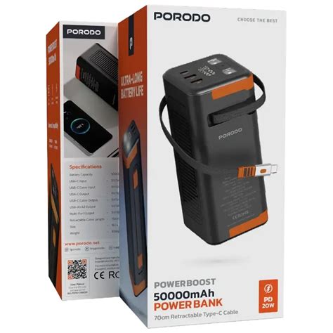 porodo power boost mah power bank pd  black