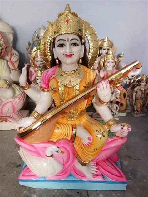 White Painted Marble Saraswati Statue For Temple Size Inch At Rs