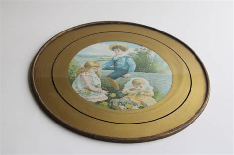 Antique Round Picture Or Flue Cover Reverse Painted Glass Victorian