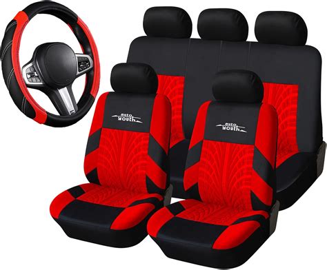 Autoyouth Red Car Seat Covers Full Set Steering Wheel