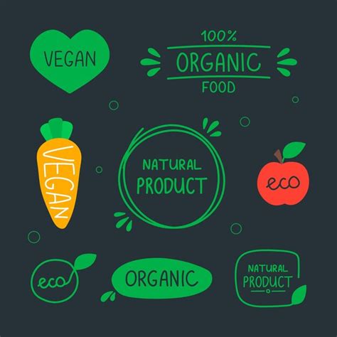 Conjunto de rótulos de alimentos orgânicos eco bio veganos de produtos