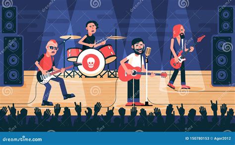 Rock band playing on stage stock vector. Illustration of electric - 150780153