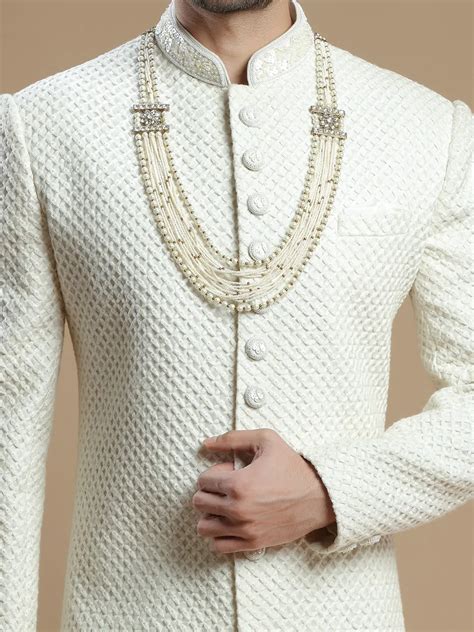 Cream Lavish Groom Wear Sherwani In Silk G3 MSH7003 United States