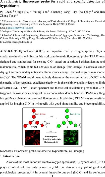 A Ratiometric Fluorescent Probe For Rapid And Specific Detection Of