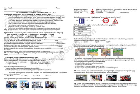 4 Sınıf Trafik Güvenliği 1 Dönem 2 Yazılı Sınav 2021 2022 İndir