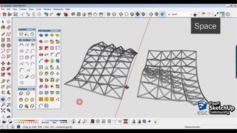 Space Truss Structure Curved Surfaces Sketchup Modeling Youtube