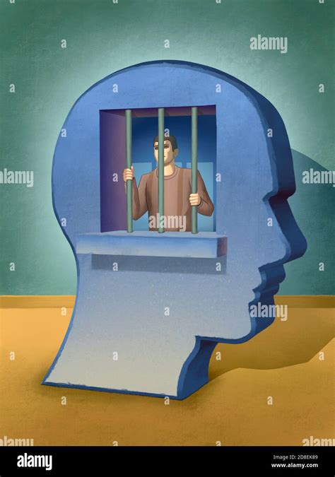 People Trapped Inside Its Own Mind Digital Illustration Stock Photo