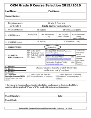 Fillable Online Okm Sd Bc Okm Grade Course Selection Last