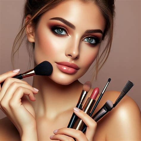 Premium Photo European Woman And Makeup Face Woman Testing Cosmetics