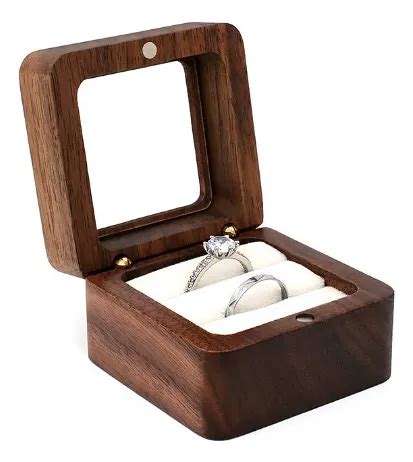 Caja De Madera Nogal Para Dos Anillos De Boda O Compromiso Meses Sin