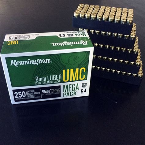 Remington Umc 9 Mm 115 Gr Fmj L9mm3a 250 Rnd Mega Pack [l9mm3a 250] 94 99 Ammo Supply