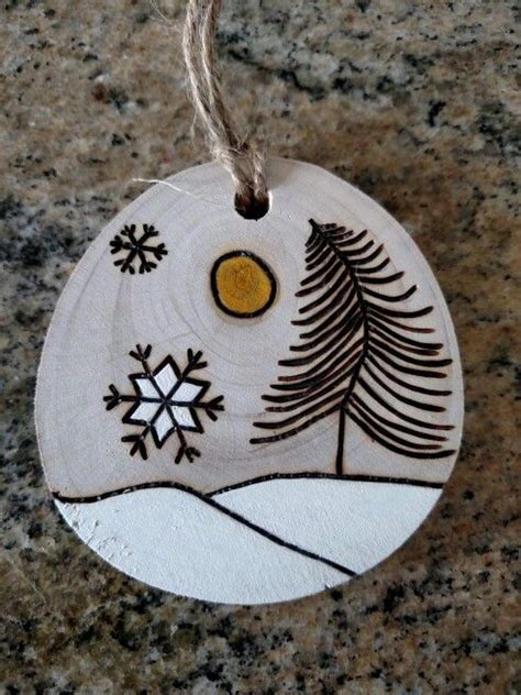 Rustic Snowflake And Tree Wood Burned Christmas Ornament Natural Wood