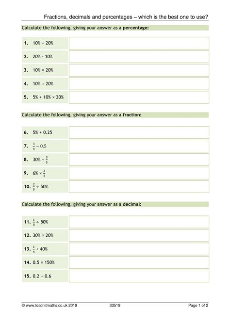 Fractions Decimals And Percentages Ks3 4 Maths Teachit