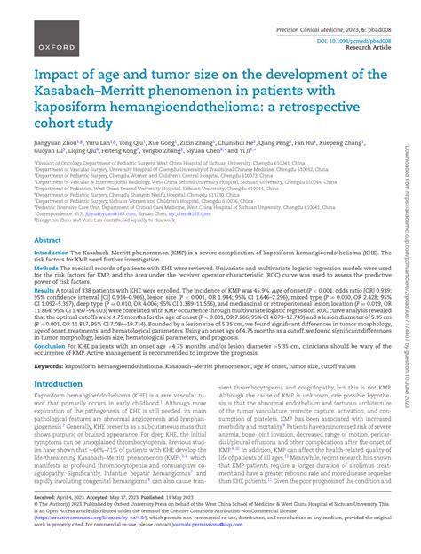 PDF Impact Of Age And Tumor Size On The Development Of The Kasabach