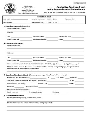 Fillable Online Application To Amend The Comprehensive Zoning By Law