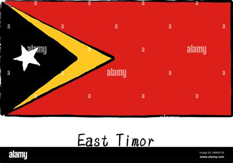 Analog Hand Drawn World Flag East Timor Vector Illustration Stock