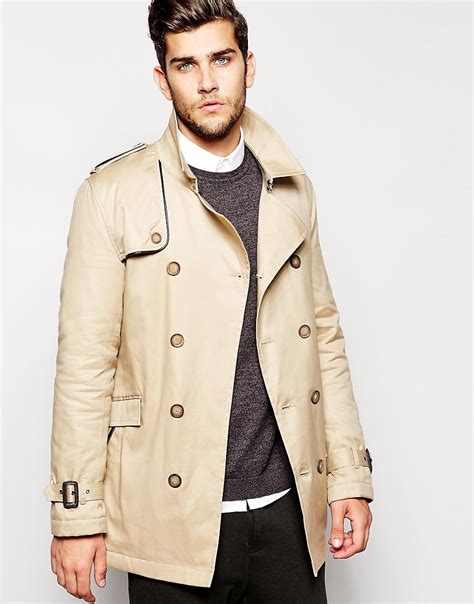 Asos Asos Trench Coat With Belt In Stone At Asos