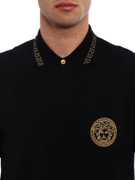 Polo Shirts Versace Gold Medusa Embroidered Black Polo A79251a223004a92y