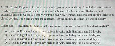 Solved 21 The British Empire At Its Zenith Was The Largest Empire