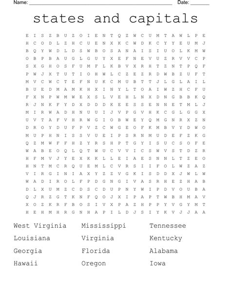 States And Capitals Word Search Wordmint