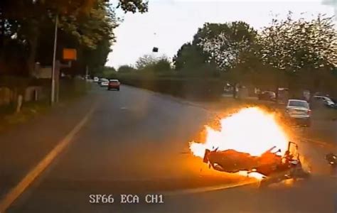 Moment Bike Explodes Into Flames In Horror Crash Caused By Speeding