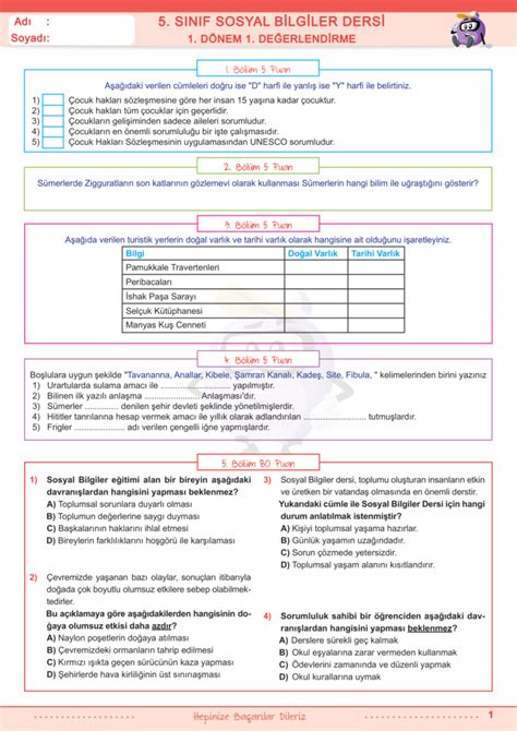 S N F Sosyal Bilgiler D Nem Yaz L Soru Ve Cevaplar Evdeki Hocam
