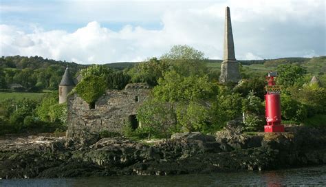 Photographs And Map Of Dunglass Castle Bell Memorial Obelisk And Old Docks On River Clyde At