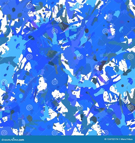 Funky Abstract Blue Paint Splashes Seamless Pattern Stock Vector