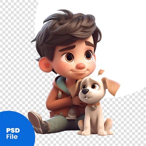 Renderização 3d de um menino fofo uma mochila e um modelo psd de