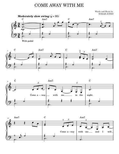 Come Away With Me Sheet Music For Piano By Norah Jones Official