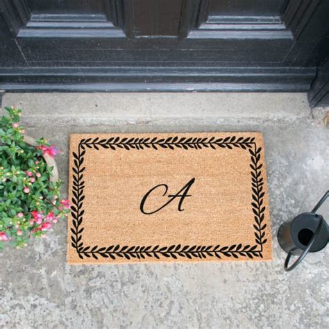 Handwriting Leaf Border Monogram Doormat Artsy Mats