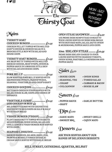 Menu At The Thirsty Goat Belfast Pub And Bar Belfast