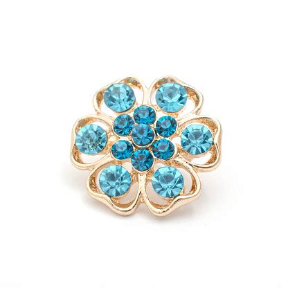 Gold Round Brooch With Blue Diamonds Isolated On White Stock Photo