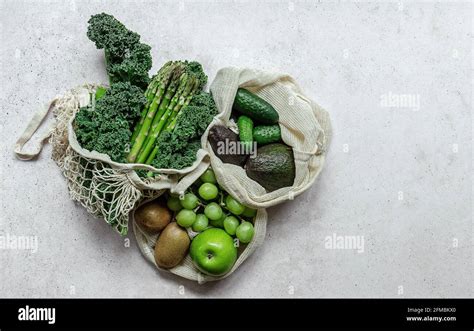 Zero Waste Concept Eco Bags With Green Fruits And Vegetables Eco