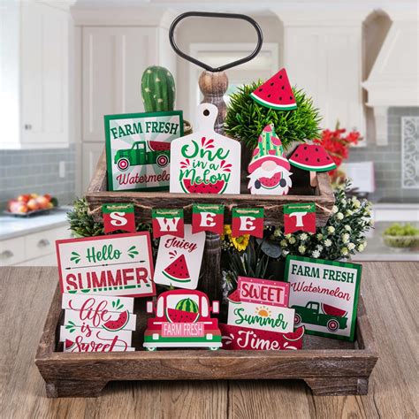 Summer Watermelon Tiered Tray Decor Wood Sign Sunshine Truck Flower