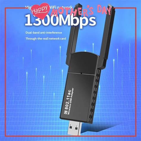 อะแดปเตอร์การ์ดเครือข่ายไร้สาย 5g 1300mbps Usb Wifi สําหรับคอมพิวเตอร์