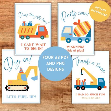 Digger Theme Birthday Posters For Kid Construction Party Invitation