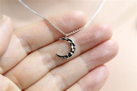 Hammered Crescent Moon Necklace Waning Moon Skinny Crescent Etsy