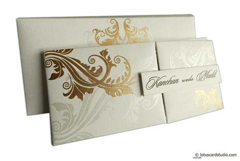 Gold Shine Ganesh Wedding Card Lotus Card Studio