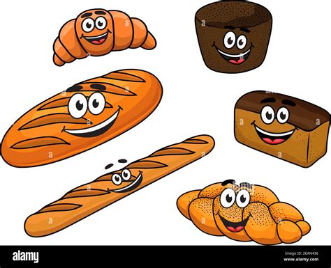 Cartoon Fresh Bread Bakeries With Baguette Croissant Loaf Of White