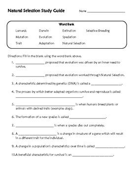 Natural Selection Study Guide Quiz And Answer Key By The Trusted Teacher