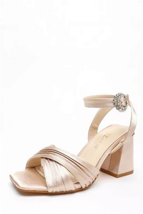 Wide Fit Champagne Satin Pleated Block Heel Sandal Quiz Clothing