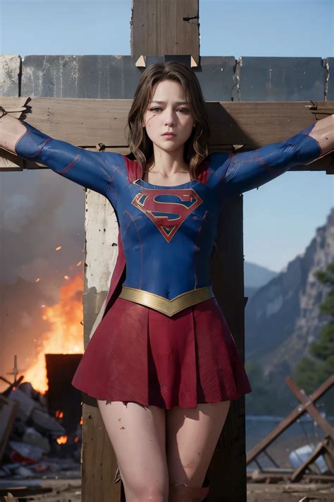 A Woman In A Superman Costume Standing On A Cross Seaart Ai