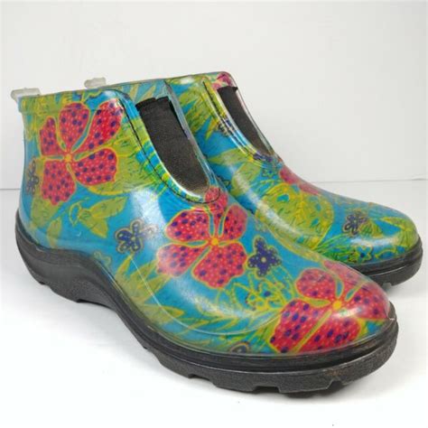 Sloggers Size 6 Womens Blue Floral Rain And Garden Ankle Boots Flowers Waterproof Ebay