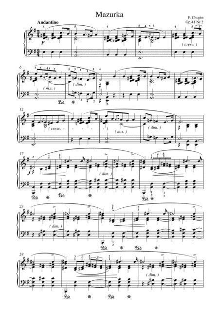 Chopin Mazurka Op 41 Nr 2 For Piano Solo Sheet Music Chopin Piano Solo