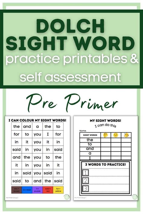 Pre Primer Dolch Sight Word Self Assessment And Practice Printables