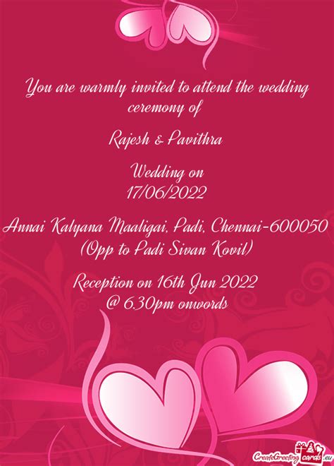 You Are Warmly Invited To Attend The Wedding Ceremony Of Free Cards