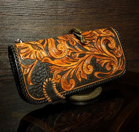 Hand Tooled Biker Wallet In Sheridan Style With A Skull Etsy