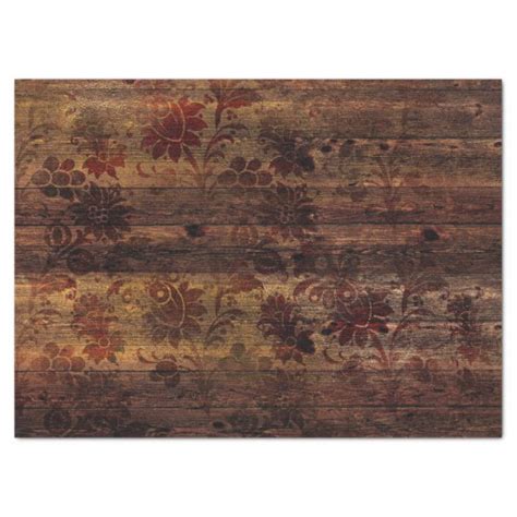 Brown Floral Rustic Wood Decoupage Tissue Paper