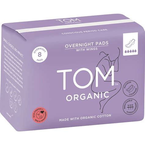 Tom Organic Overnight Pads 8 Pack Woolworths